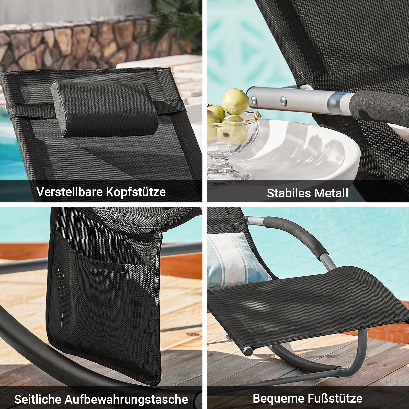 SoBuy Lettino prendisole set da 2 sdraio da giardino e da esterno 63x87x150cm Nero OGS28-SCHx2