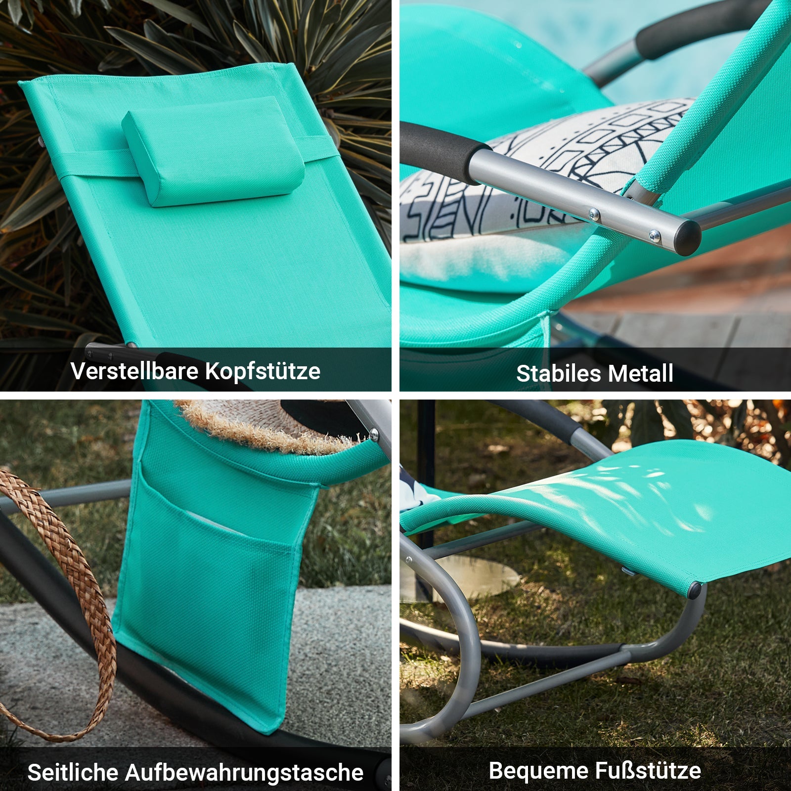 SoBuy Chaise longue à bascule pour jardins, terrasses 63x87x150cm Turquoise clair OGS28-TB