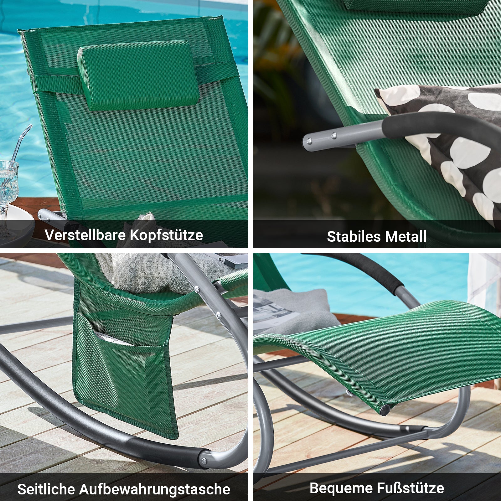 SoBuy Sedia a dondolo reclinabile per giardini, cortili 63x87x150cm Verde scuro OGS28-WD