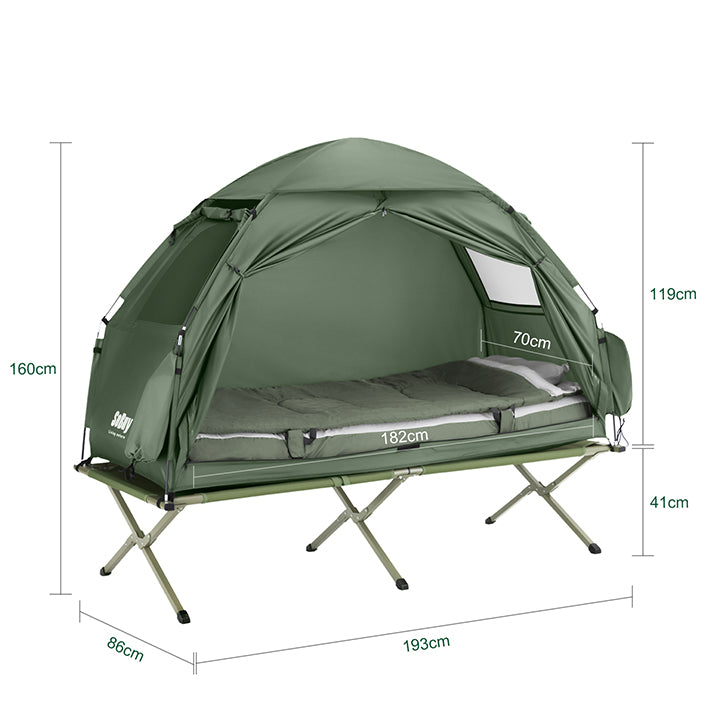 SoBuy | Tente de camping 7 en 1 pour 1 personne | Extérieur | Lit de camp | Verte | 193 x 160 x 86 cm | OGS32-GR