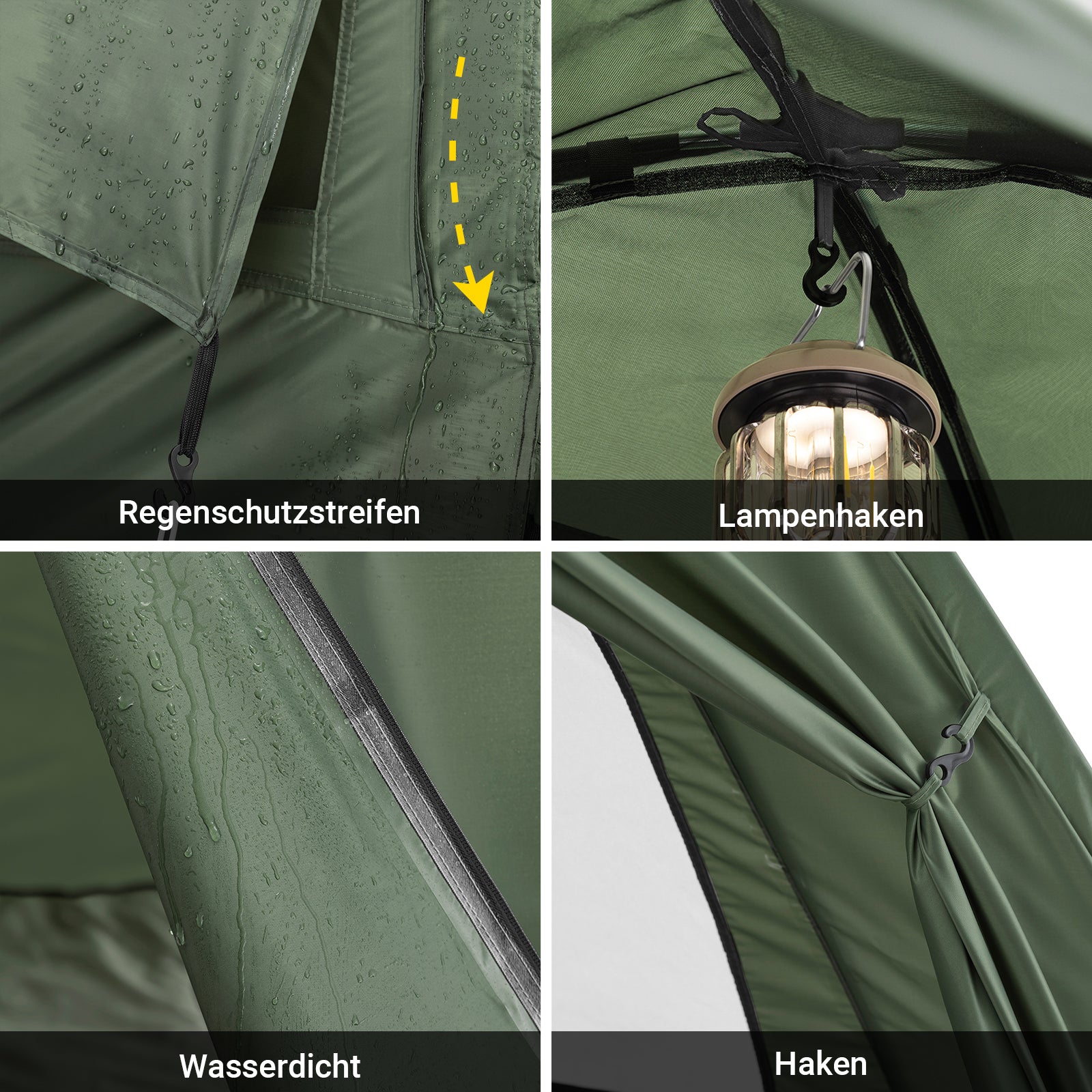 SoBuy | Tente de camping 7 en 1 pour 1 personne | Extérieur | Lit de camp | Vert | 193x160x86cm | OGS32-GR