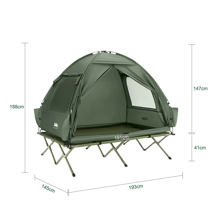 SoBuy | 3in1-Zelt Campingzelt Outdoor Feldbett 2 Person Grün 193x188x145cm | OGS32-II-L-GR
