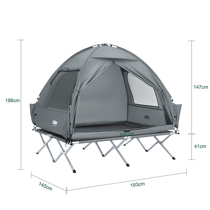 SoBuy | Tenda 3 in 1, tenda da campeggio, lettino da campo per esterni, 2 persone, grigio 193x188x145cm | OGS32-II-L-HG