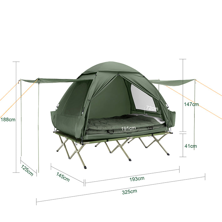 SoBuy 7in1 Zelt Campingzelt 2 Personen Outdoor Feldbett Grün 193x188x145cm OGS32-L-GR