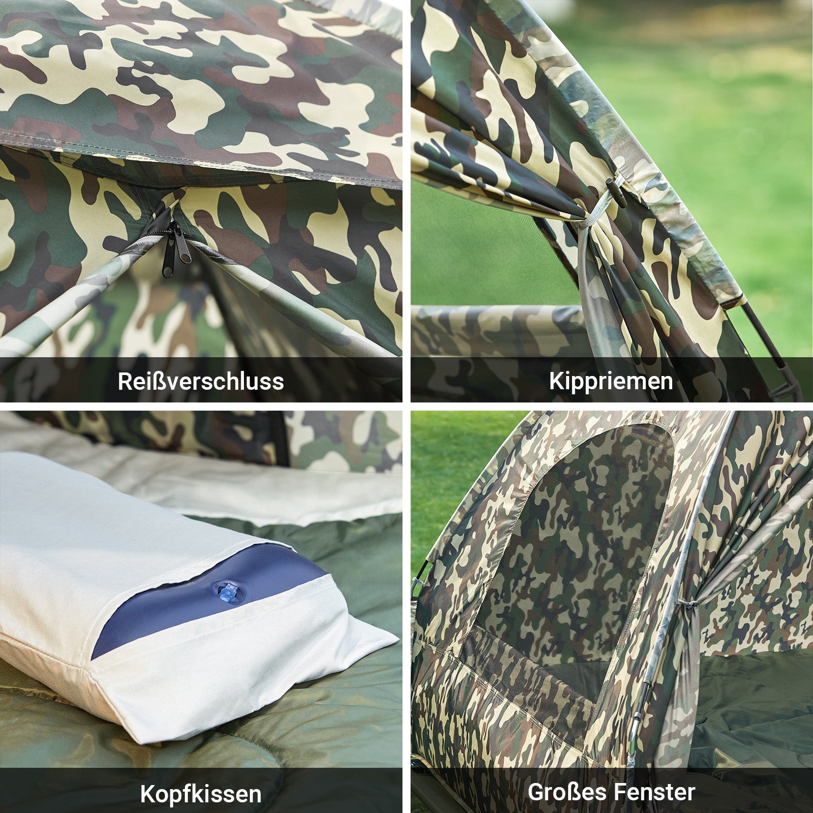 SoBuy | faltbar 4in1-Zelt | Camping Set | Feldbett mit Zelt Schlafsack | 2 Person | Tarnfarbe | OGS32-L-TN