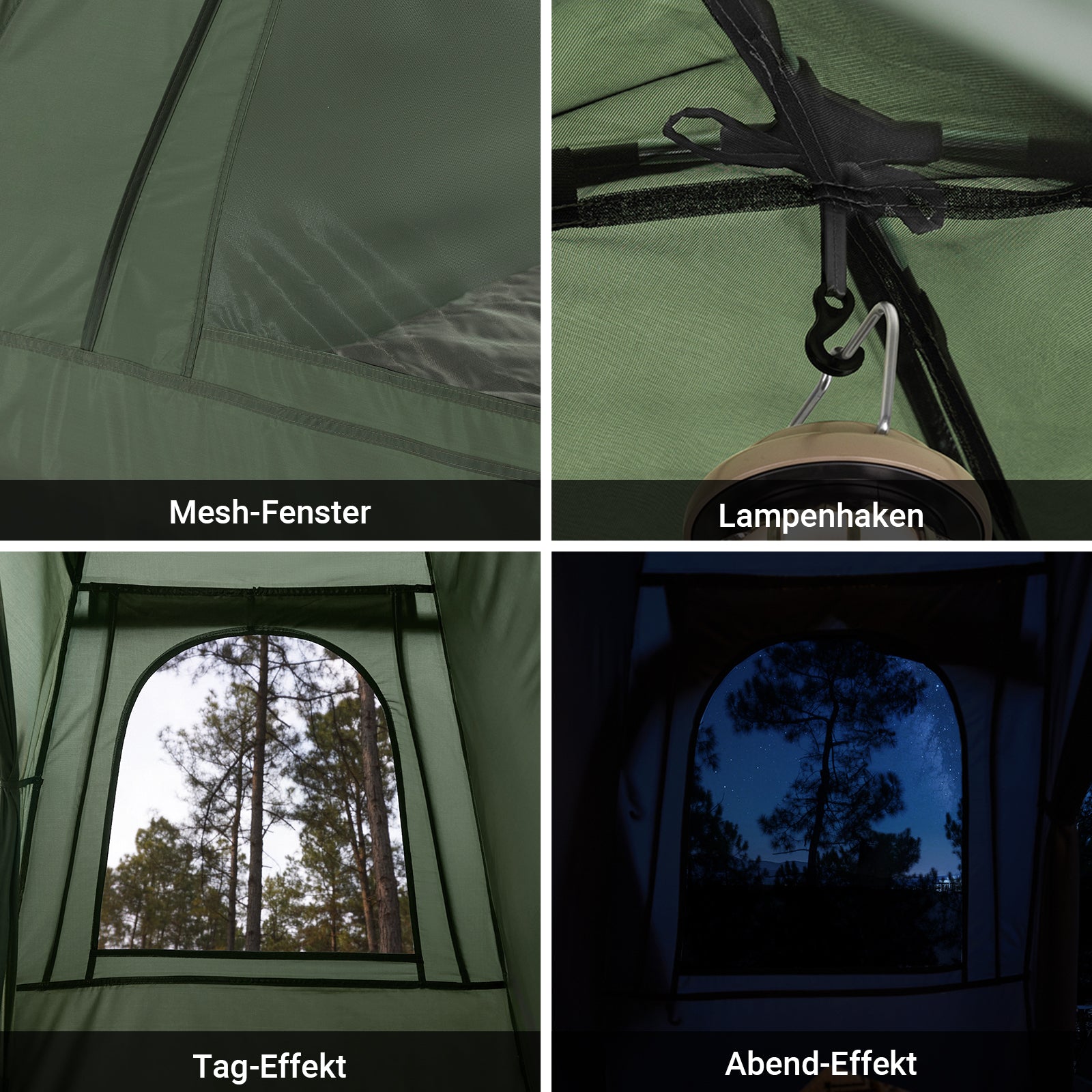 SoBuy | 3in1-Zelt Campingzelt Einzelzelt Outdoor Feldbett Grün 193x160x86cm | OGS32-II-GR