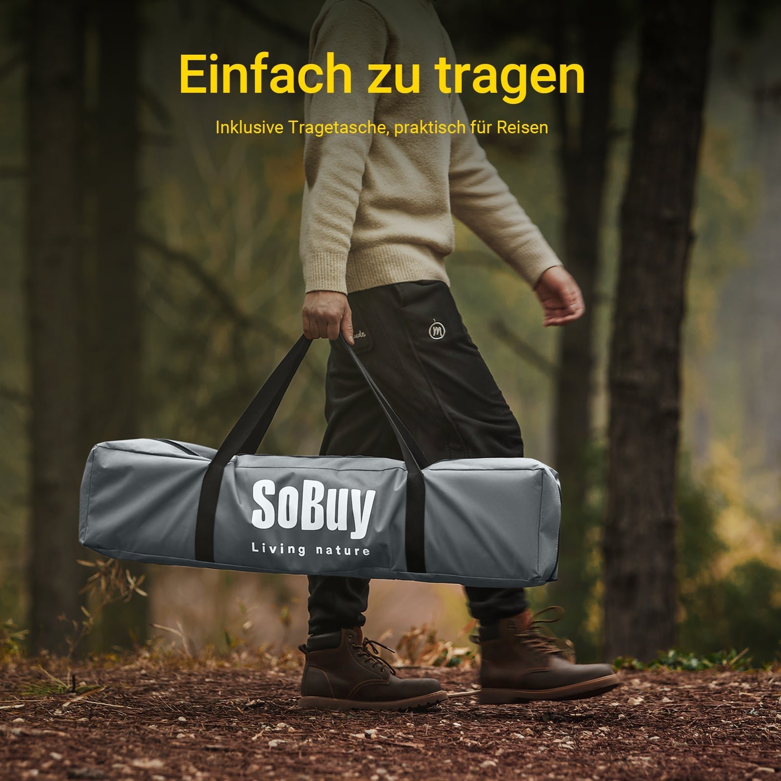 SoBuy | Tenda 3 in 1 tenda da campeggio singola lettino da campo per esterni grigio 193x160x86cm | OGS32-II-HG