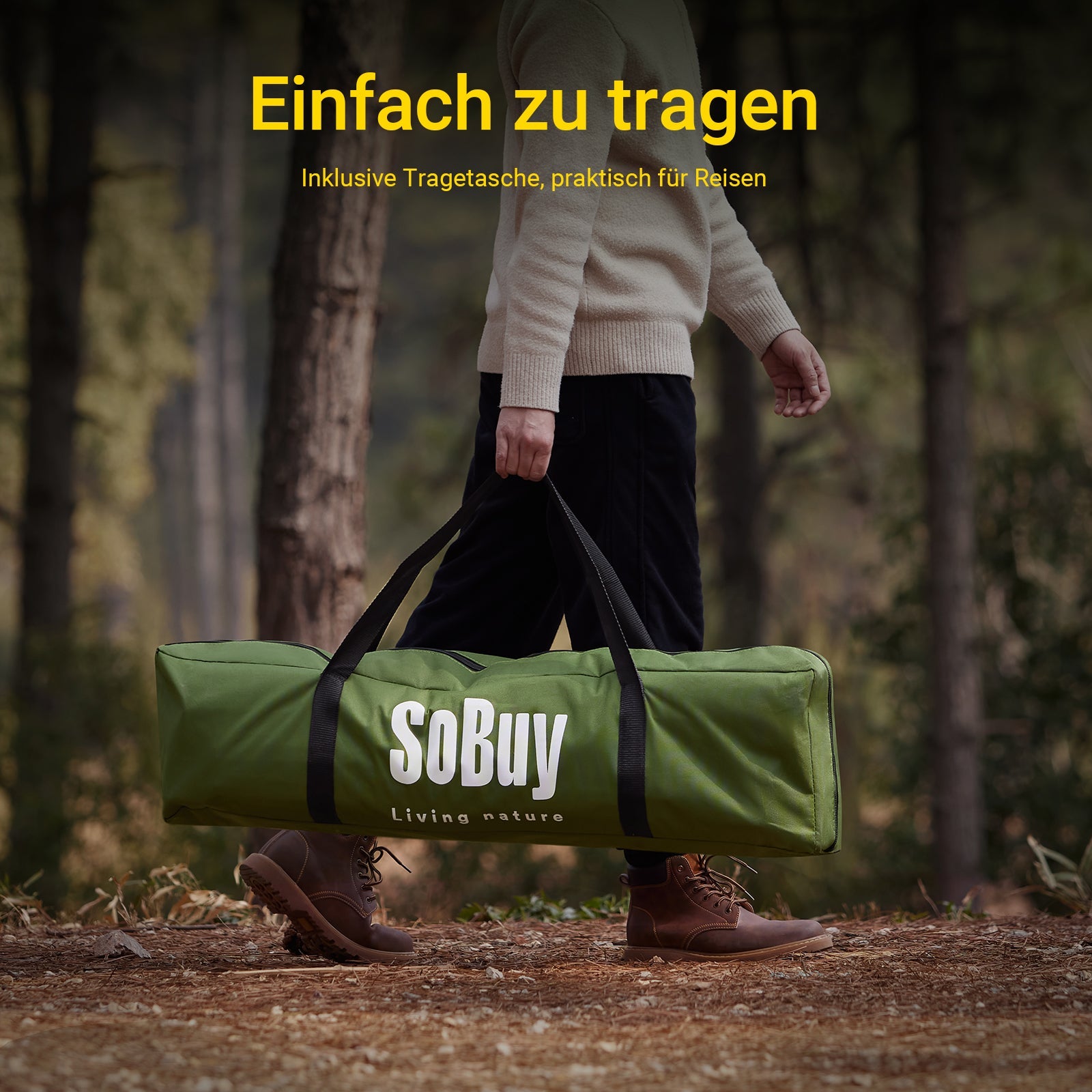 SoBuy | Tenda 3 in 1, tenda da campeggio per esterni, lettino da campo per 2 persone, verde, 193x188x145 cm | OGS32-II-L-GR