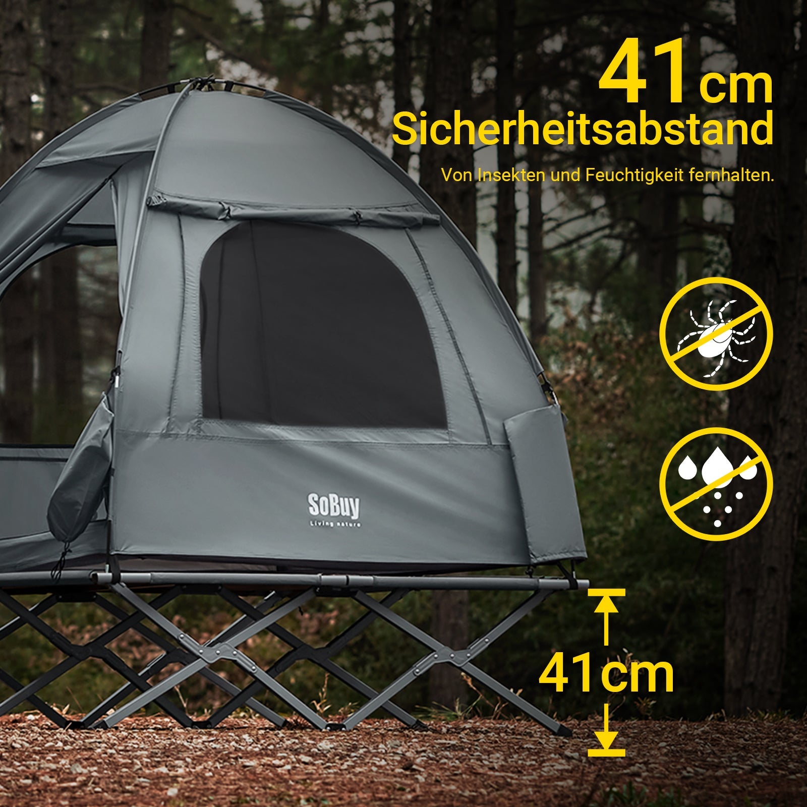 SoBuy | Tenda 3 in 1, tenda da campeggio, lettino da campo per esterni, 2 persone, grigio 193x188x145cm | OGS32-II-L-HG