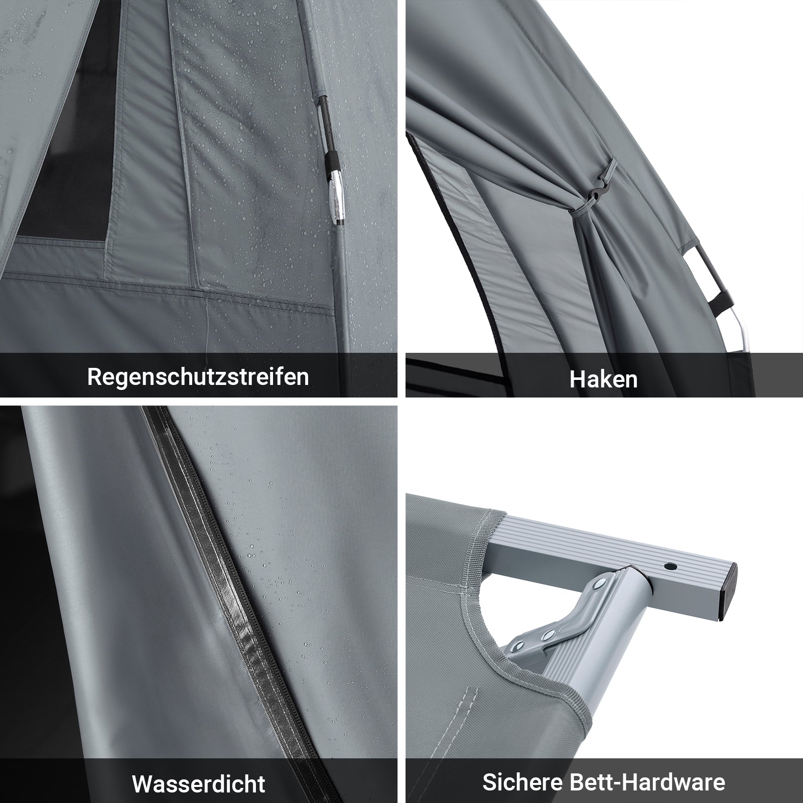 SoBuy | Tente de camping 3 en 1 avec lit de camp pour 2 personnes, grise, 193 x 188 x 145 cm | OGS32-II-L-HG