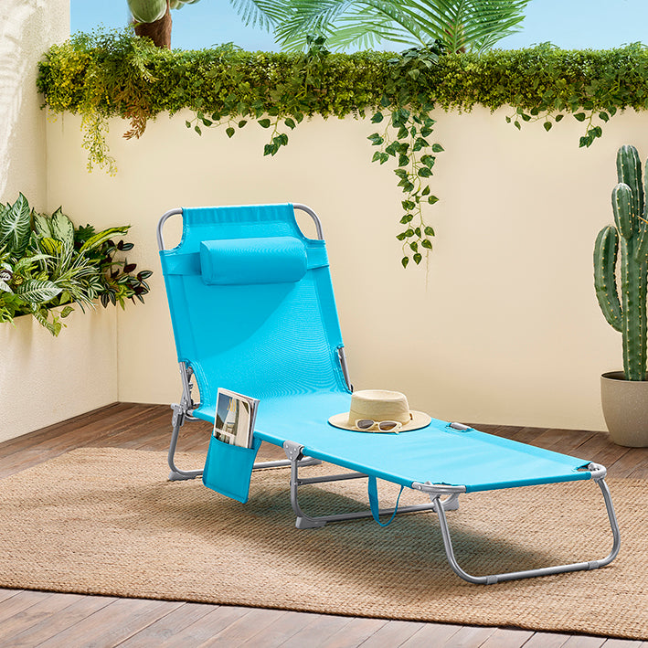 SoBuy | Lettino da giardino | Lettino prendisole pieghevole | Sdraio da giardino, cortile, spiaggia | Blu | OGS35-B