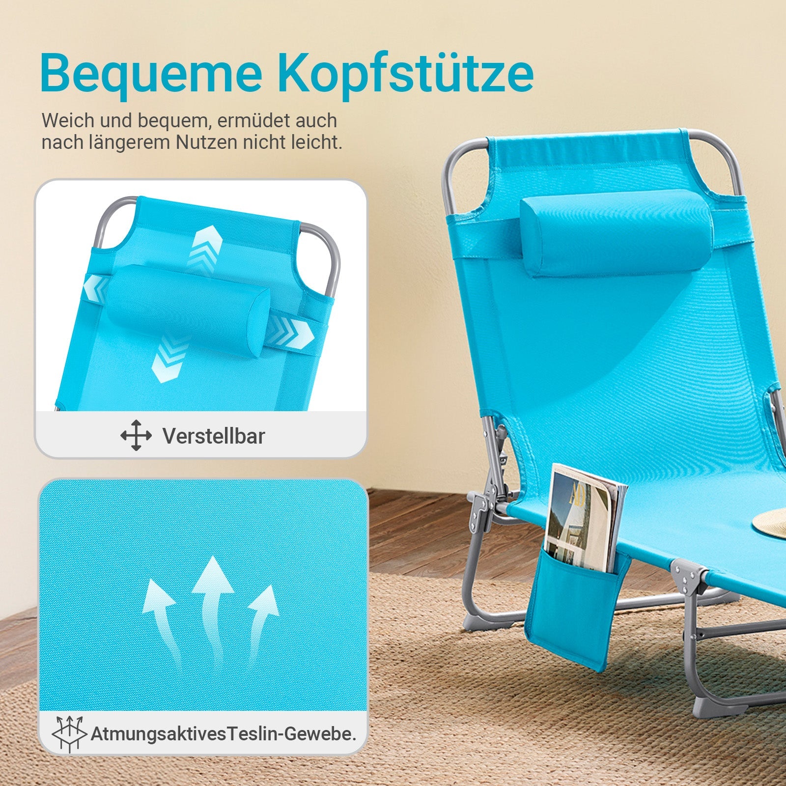 SoBuy | Chaise longue de jardin | Transat pliable | Bain de soleil pour jardins, terrasses, plages | Bleu | OGS35-B
