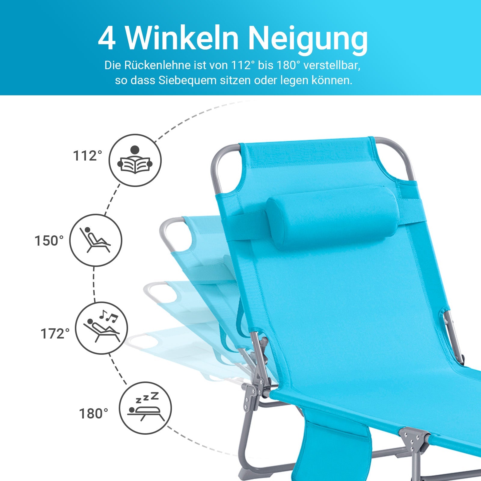 SoBuy | Chaise longue de jardin | Transat pliable | Bain de soleil pour jardins, terrasses, plages | Bleu | OGS35-B