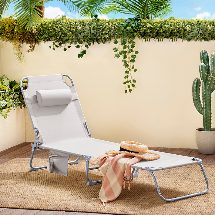 SoBuy | Sdraio da giardino | Lettino prendisole pieghevole | Beige | OGS35-MI