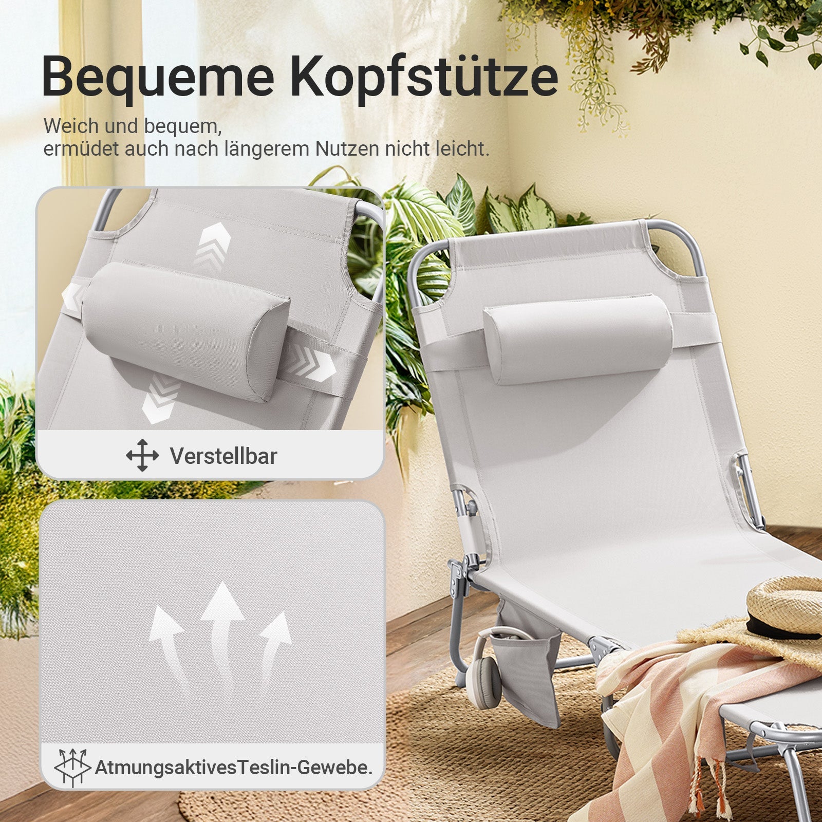 SoBuy | Set di 2 sedie a sdraio da giardino | Lettini prendisole pieghevoli | Sedie a sdraio per giardini, cortili, spiagge | Beige | OGS35-MIx2