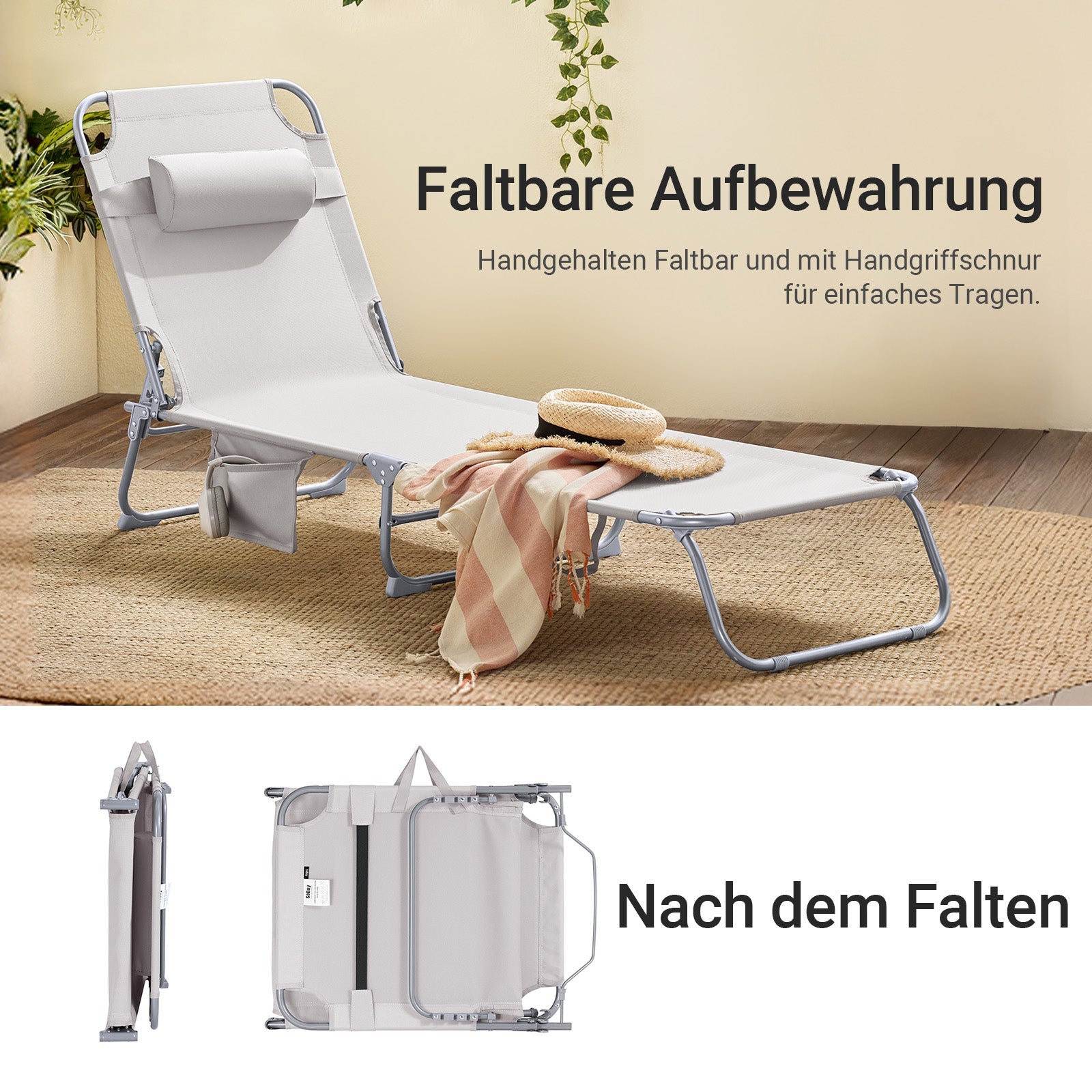 SoBuy | Chaise longue de jardin | Transat pliant | Beige | OGS35-MI