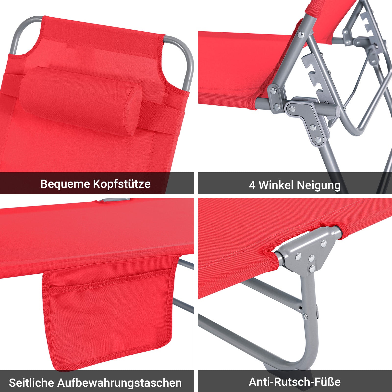 SoBuy | Gartenliege | Sonnenliege klappbar | Liegestuhl für Gärten Höfe Strände | Rot | OGS35-R