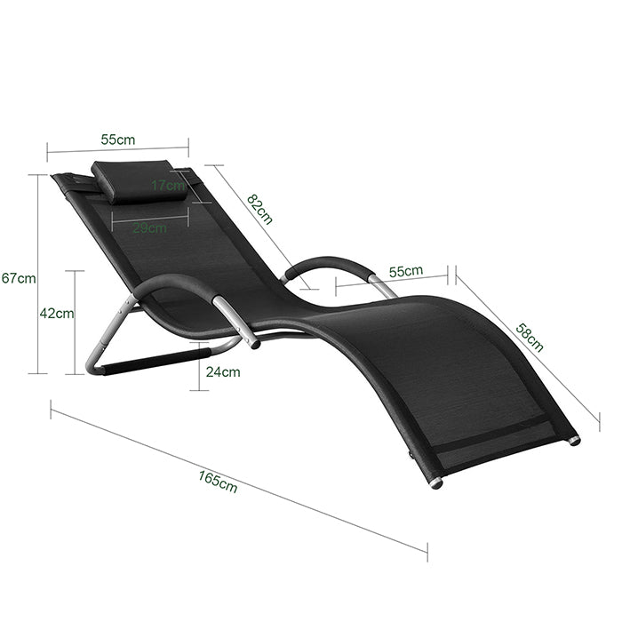 SoBuy Chaise longue de jardin, fauteuil relax pour jardins, terrasses 55x67x165cm Noir OGS38-SCH