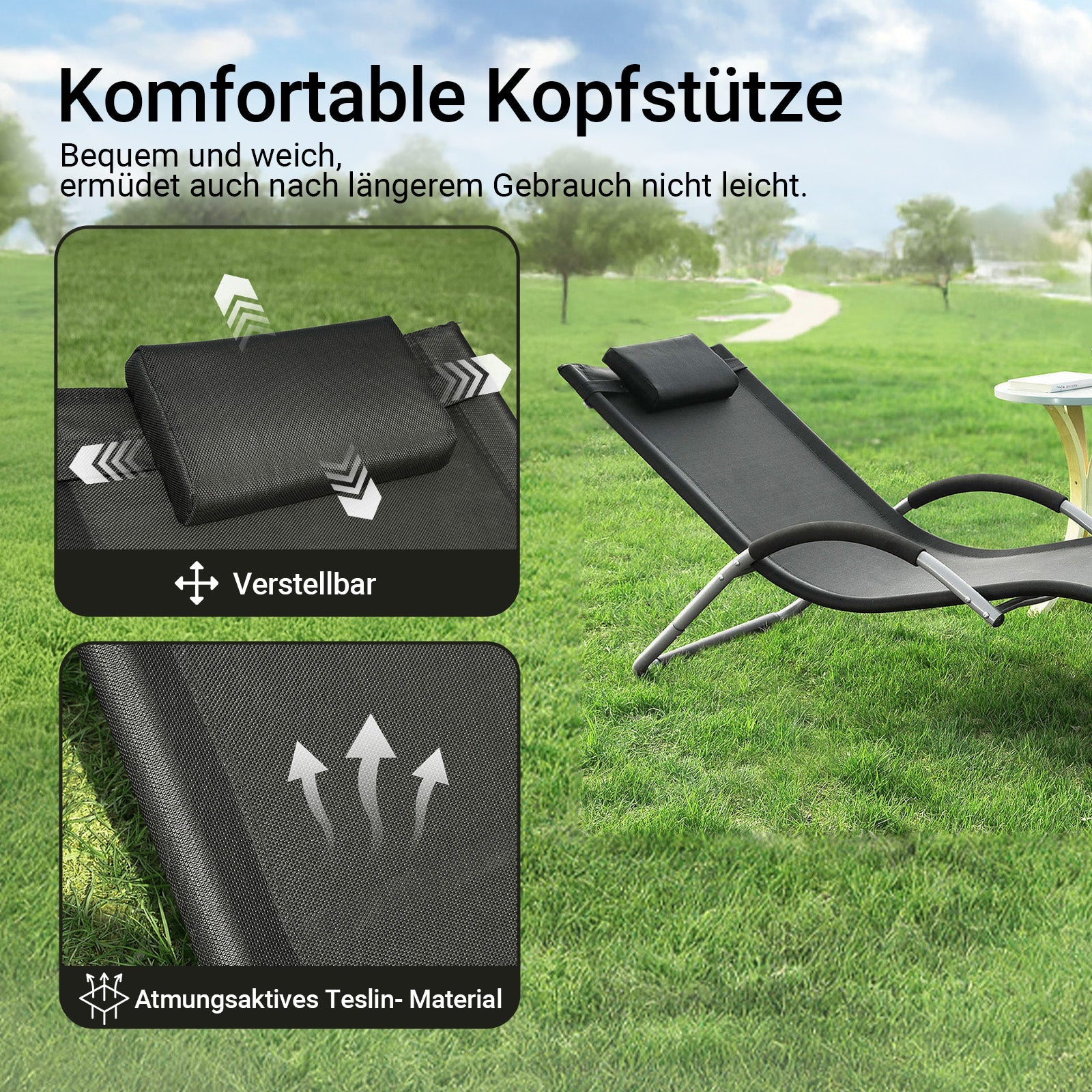 SoBuy Chaise longue de jardin, fauteuil relax pour jardins, terrasses 55x67x165cm Noir OGS38-SCH