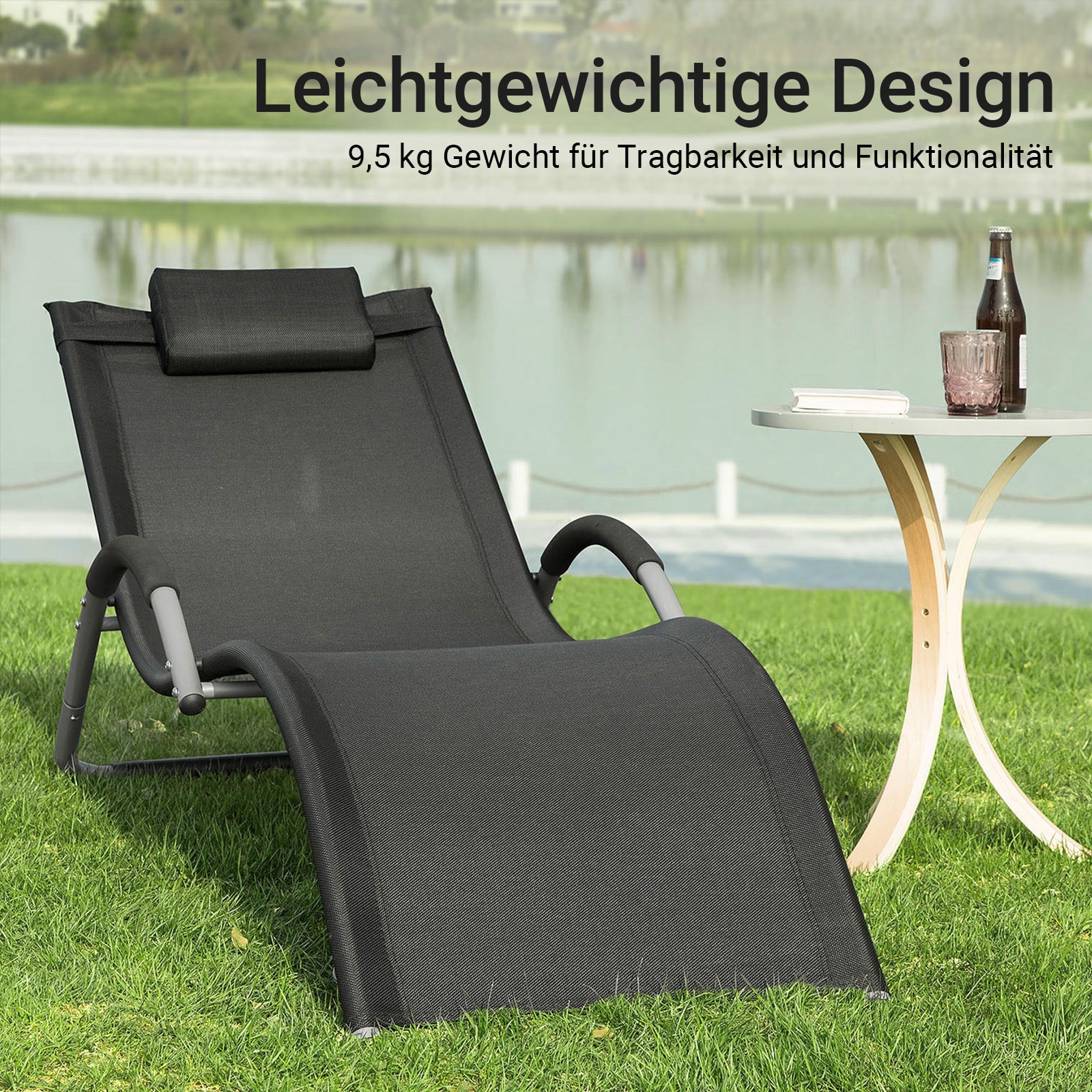 SoBuy Sdraio da Giardino Sedia Relax per Giardini, Cortili 55x67x165cm Nero OGS38-SCH