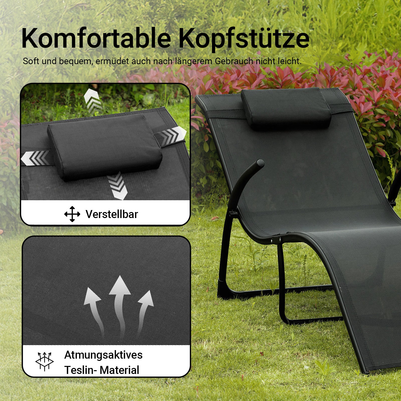 SoBuy Sonnenliege klappbar Gartenliege Liegestuhl 60x69x173cm Schwarz OGS45-SCH