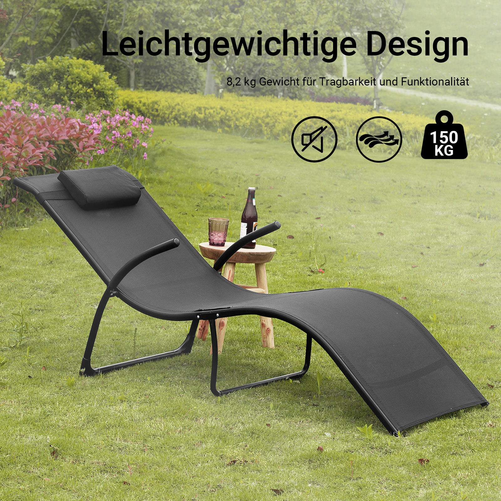 SoBuy Sonnenliege klappbar Gartenliege Liegestuhl 60x69x173cm Schwarz OGS45-SCH
