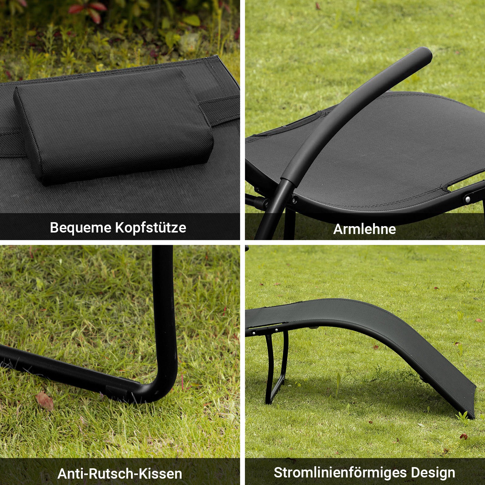 SoBuy Sonnenliege klappbar Gartenliege Liegestuhl 60x69x173cm Schwarz OGS45-SCH