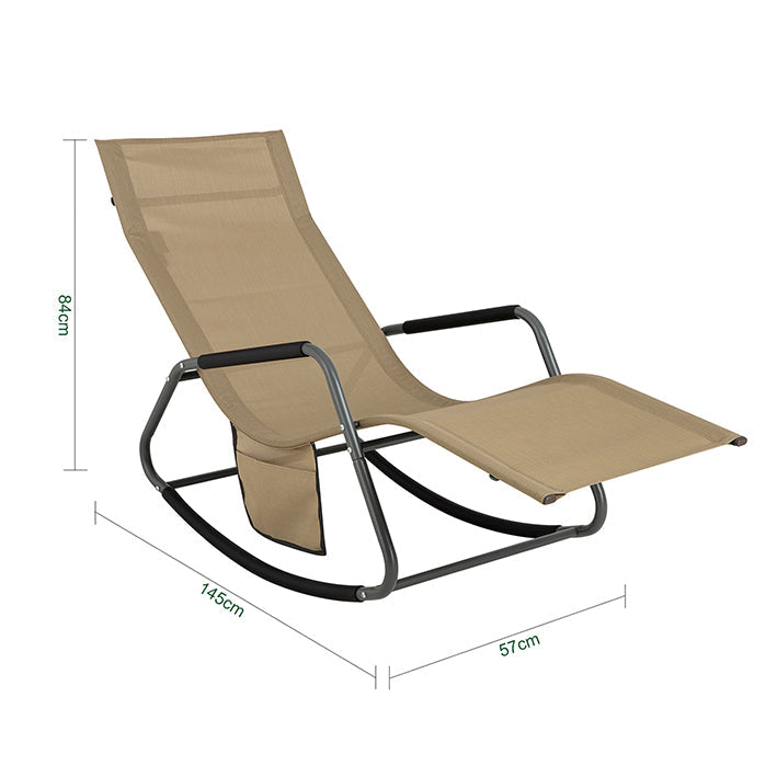 SoBuy | Chaise longue à bascule | Chaise longue avec poche latérale | Chaise longue de jardin | Fauteuil relax | Chaise longue balancelle | Kaki | OGS47-KA