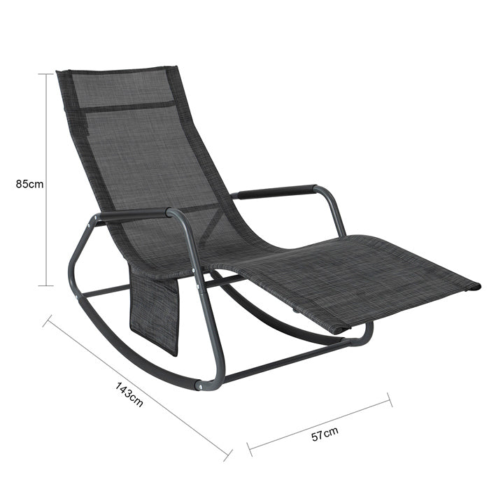 SoBuy | Sedia a dondolo | Lettino prendisole con tasca laterale | Lettino da giardino | Sedia relax | Dondolo reclinabile | Nero/Grigio | OGS47-MS