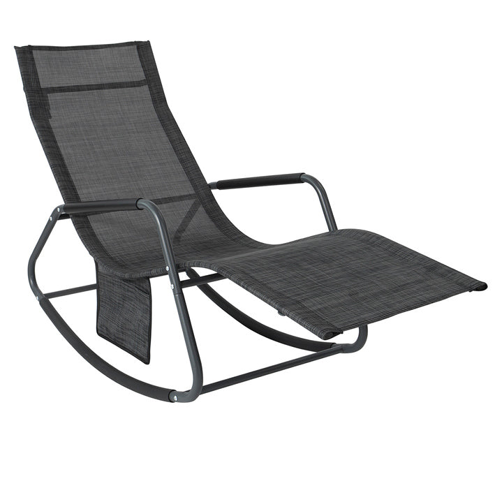 SoBuy | Sedia a dondolo | Lettino prendisole con tasca laterale | Lettino da giardino | Sedia relax | Dondolo reclinabile | Nero/Grigio | OGS47-MS