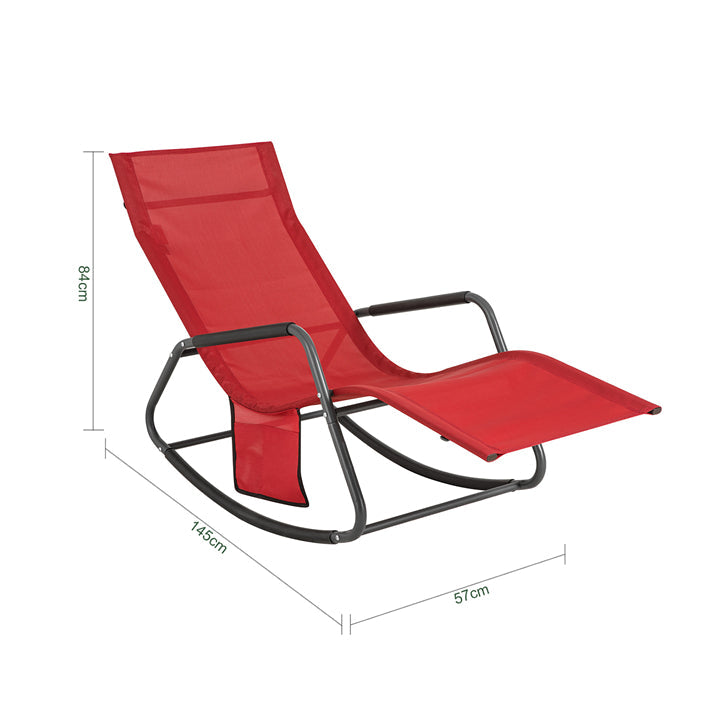 SoBuy | Sedia a dondolo relax | Lettino da giardino con tasca laterale | Sedia a sdraio | Sedia relax | Dondolo | Rosso | OGS47-R