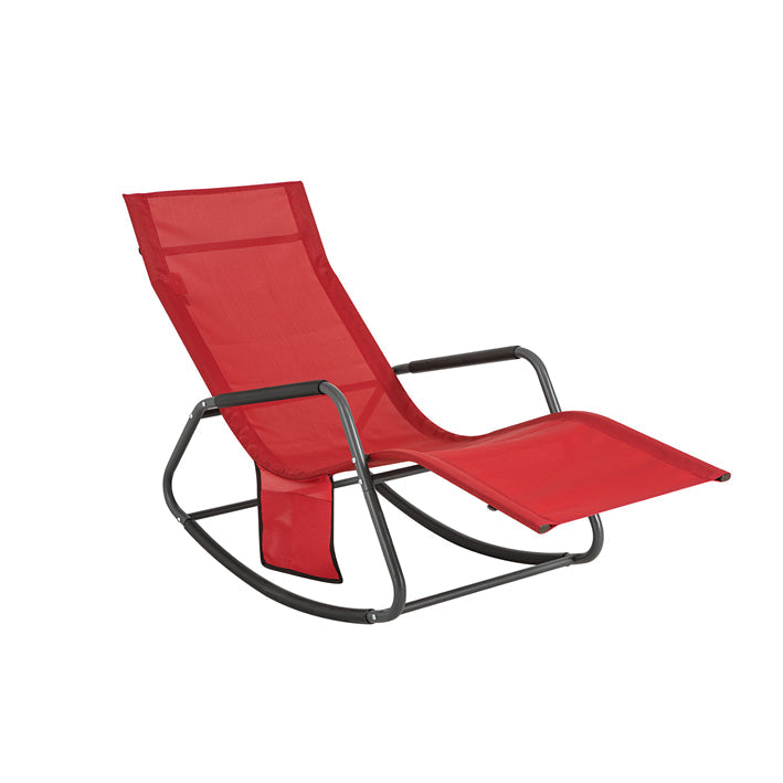 SoBuy | Sedia a dondolo relax | Lettino da giardino con tasca laterale | Sedia a sdraio | Sedia relax | Dondolo | Rosso | OGS47-R