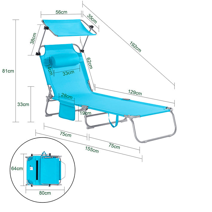SoBuy | Lettino da spiaggia con tettuccio parasole | Sedia relax per giardini, cortili, spiagge | Blu | OGS48-B