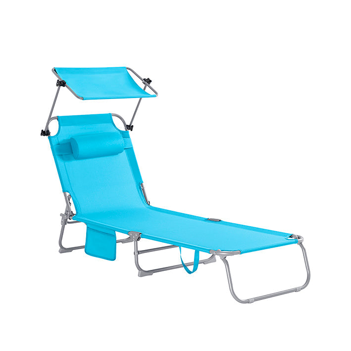 SoBuy | Lettino da spiaggia con tettuccio parasole | Sedia relax per giardini, cortili, spiagge | Blu | OGS48-B