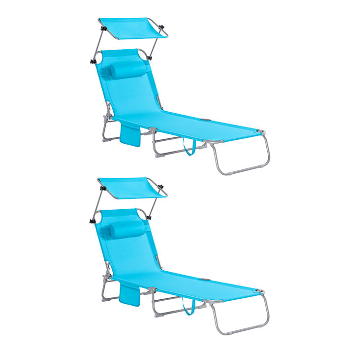 SoBuy | Set di 2 Lettini prendisole con Parasole | Sedia Relax per Giardino, Spiaggia | Blu | OGS48-Bx2