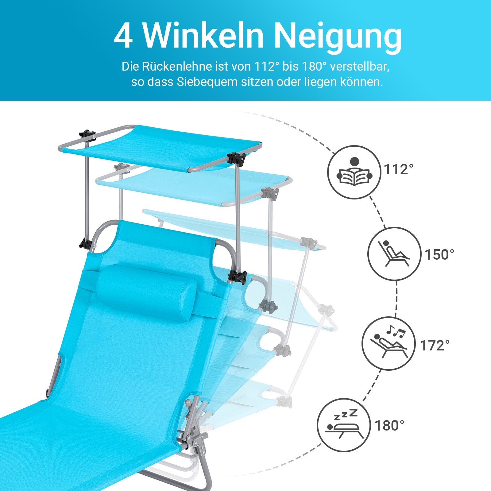 SoBuy | Set di 2 Lettini prendisole con Parasole | Sedia Relax per Giardino, Spiaggia | Blu | OGS48-Bx2
