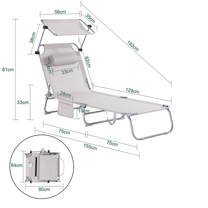 SoBuy | Sdraio con tettuccio parasole | Sedia relax per giardini, cortili, spiagge | Beige | OGS48-MI