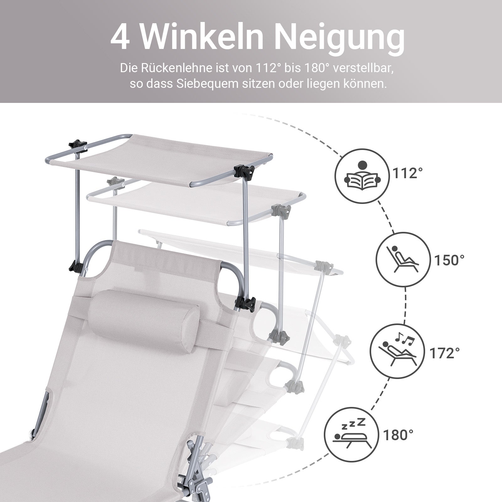 Vorverkauf | SoBuy | 2-er Set Sonnenliege mit Sonnendach | Relaxstuhl für Gärten, Strände | Beige | OGS48-MIx2