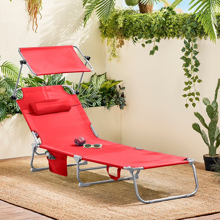 SoBuy | Lettino prendisole con tettuccio parasole | Sedia a sdraio per giardini, cortili, spiagge | Rosso | OGS48-R
