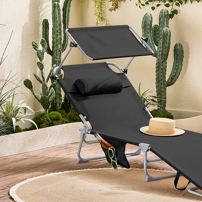 Vorverkauf | SoBuy | Sonnenliege mit Sonnendach | Relaxstuhl für Gärten, Höfe, Strände | Schwarz | OGS48-SCH