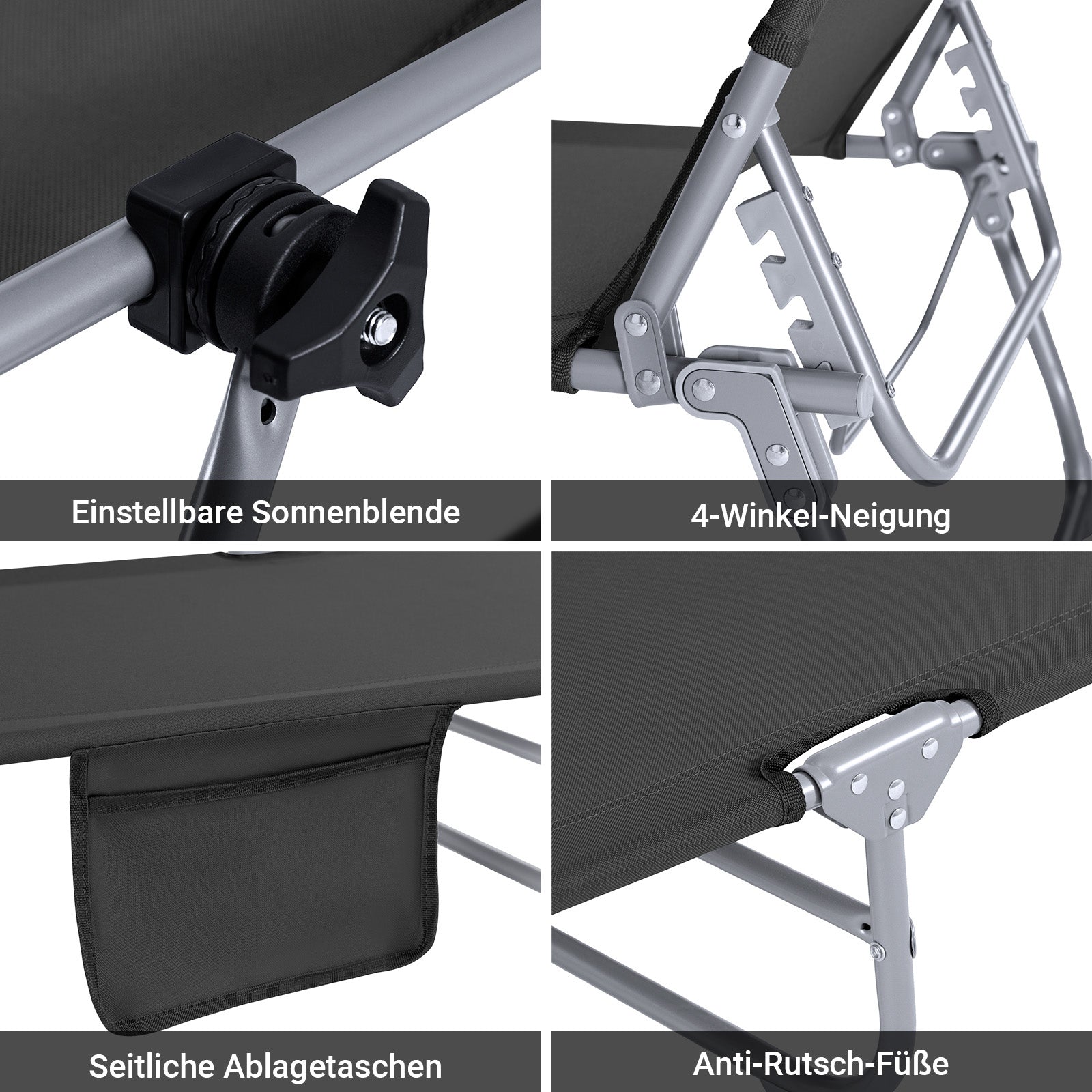Vorverkauf | SoBuy | Sonnenliege mit Sonnendach | Relaxstuhl für Gärten, Höfe, Strände | Schwarz | OGS48-SCH