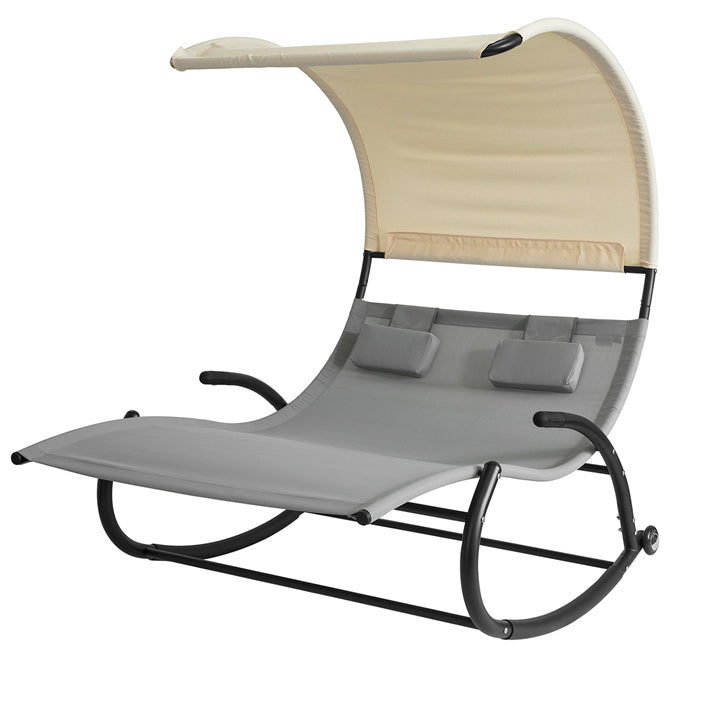 SoBuy | Lettino a dondolo per 2 persone | Lettino prendisole con ruote | Letto da giardino con tettuccio parasole | OGS50-HG