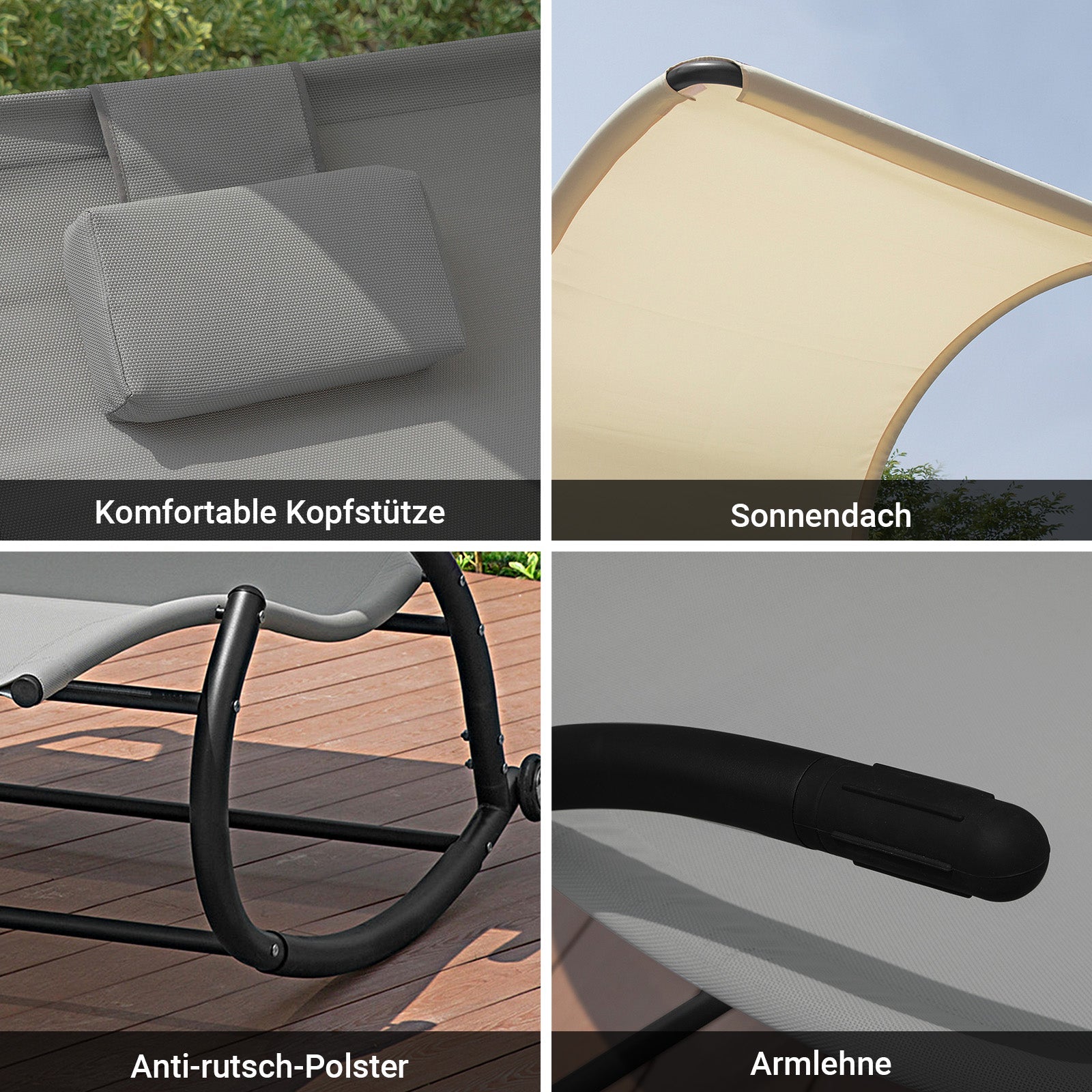 SoBuy | Bain de soleil double | Chaise longue à roulettes | Lit de jardin avec pare-soleil | OGS50-HG