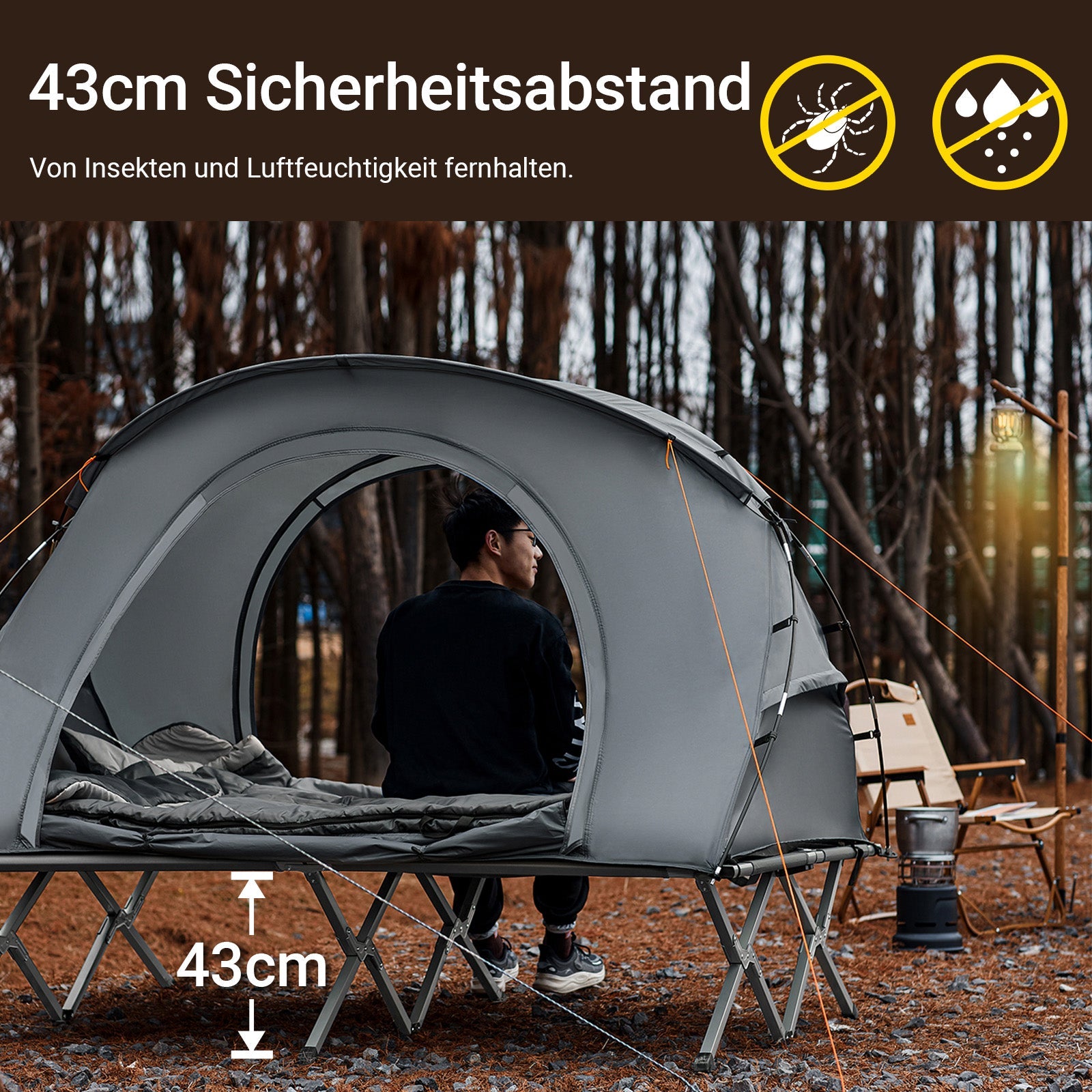 SoBuy Tenda 4 in 1 Tenda da Campeggio Lettino da Campo 2 Persone Outdoor Grigio 194x157x145cm OGS60-L-HG