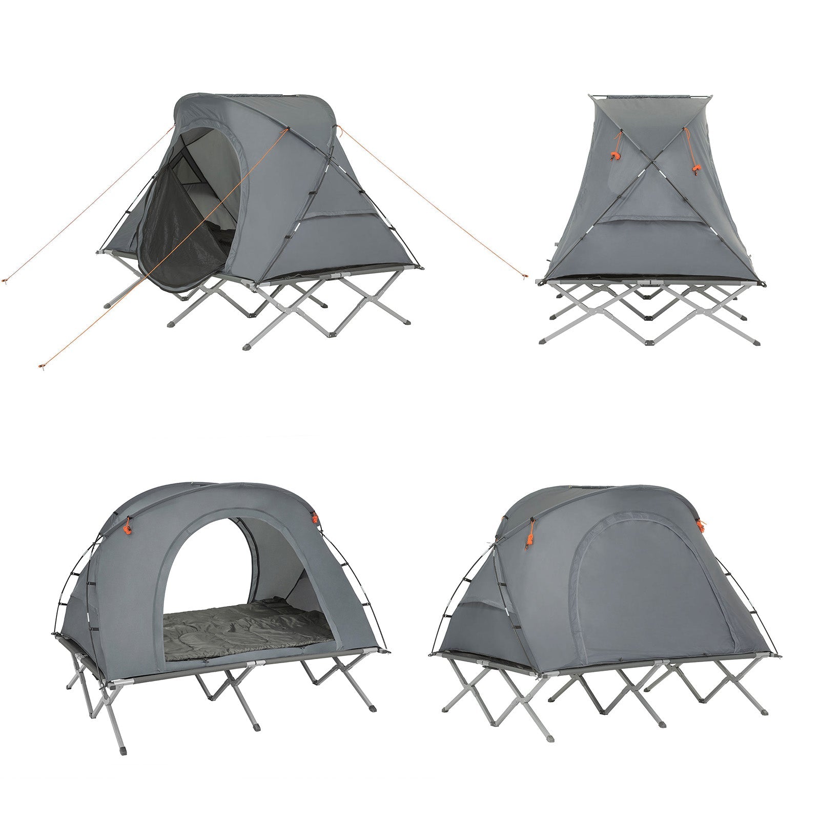 SoBuy Tente 4-en-1 Lit de Camp 2 Personnes Extérieur Gris 194x157x145cm OGS60-L-HG