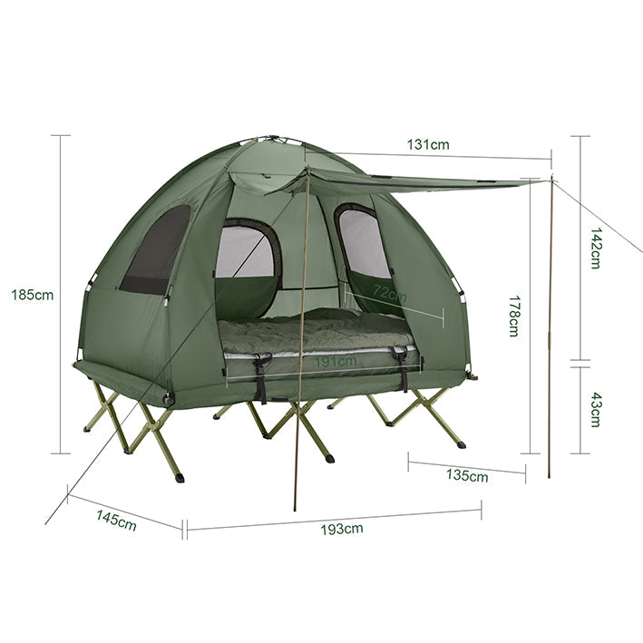 SoBuy | Tenda da campeggio 4in1 | con borsa per il trasporto 2 persone | Verde | 193x145x185cm | OGS61-L-GR