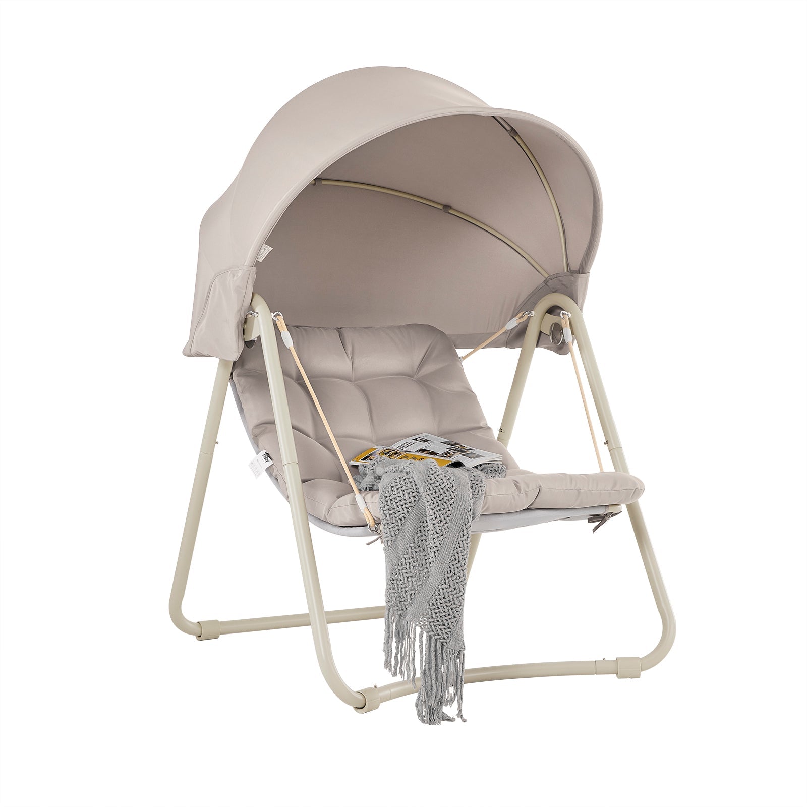 SoBuy Outdoor Hängesessel mit Sonnendach | Hängestuhl für Garten & Balkon Beige OGS62-MI
