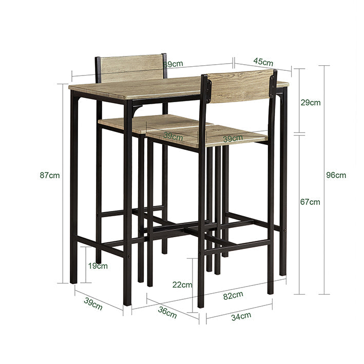 SoBuy | Tavolo da Bar con 2 Sgabelli | Set Tavolo da Bar | 3 Pezzi | OGT03-N
