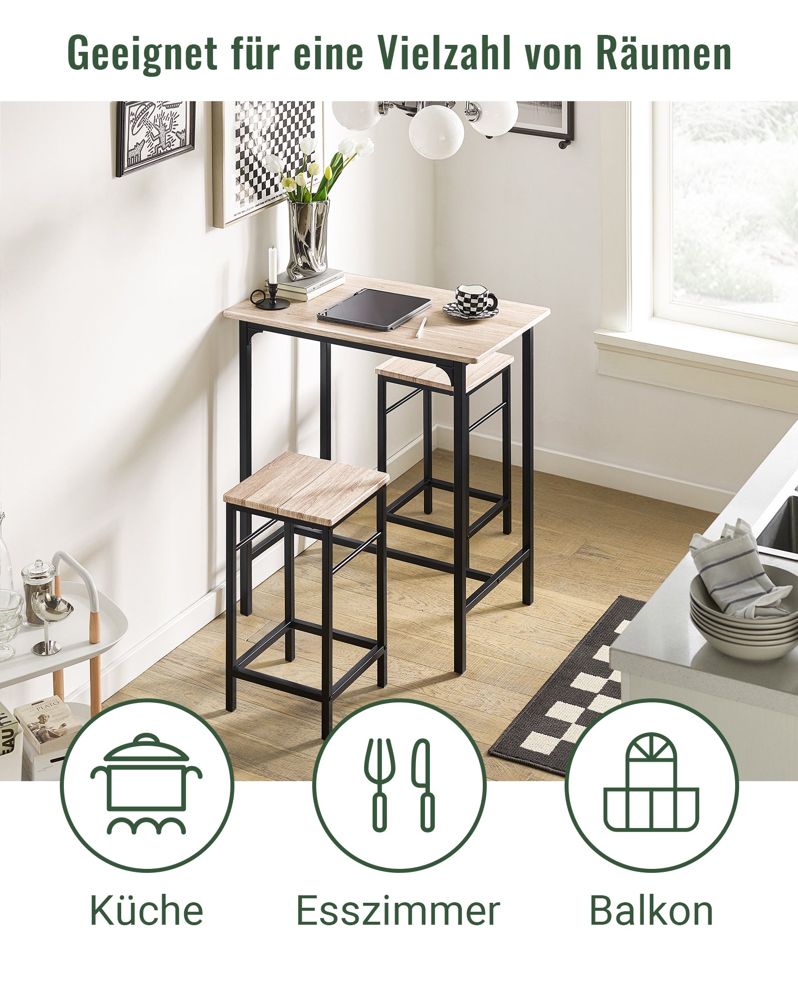 SoBuy | Table de bar avec 2 tabourets | Ensemble table de bar | 3 pièces | OGT10-N