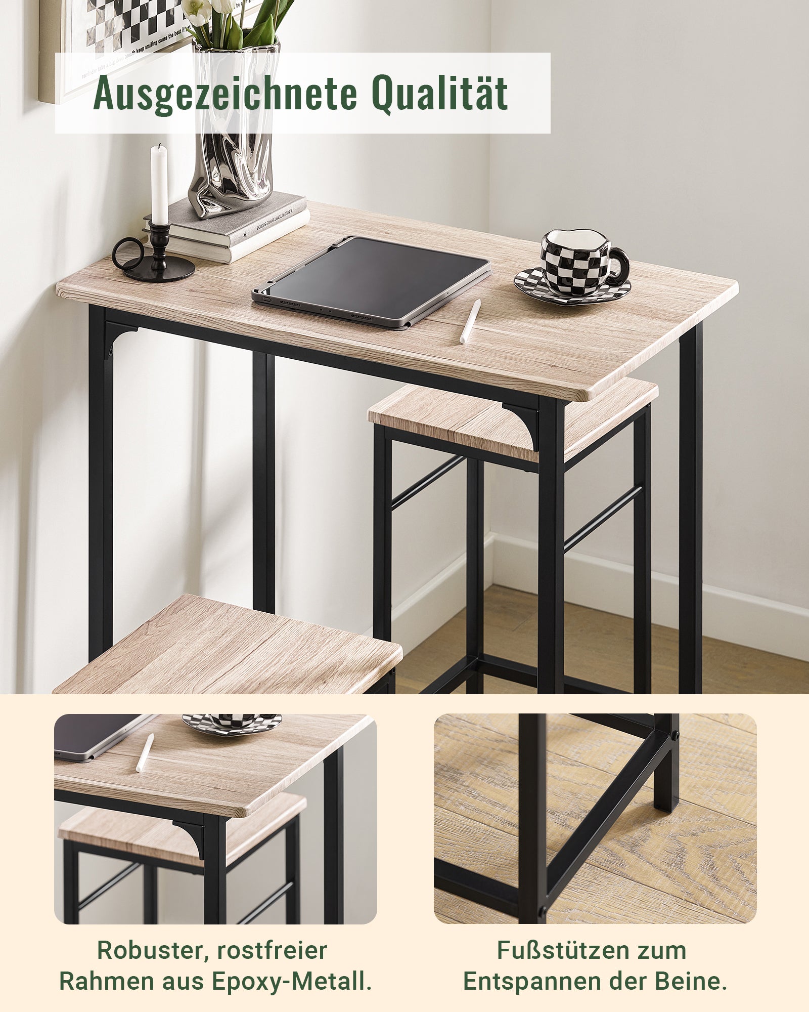 SoBuy | Table de bar avec 2 tabourets | Ensemble table de bar | 3 pièces | OGT10-N